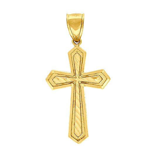 10K Yellow Gold Diamond-Cut Mens Cross Religious Charm Pendant