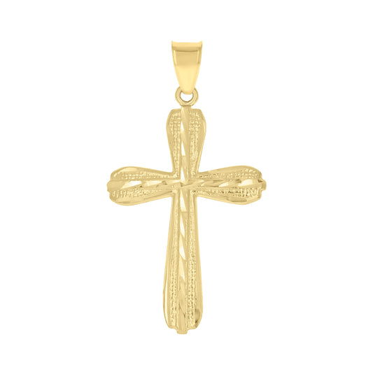 10K Yellow Gold Diamond-Cut Mens Cross Religious Charm Pendant