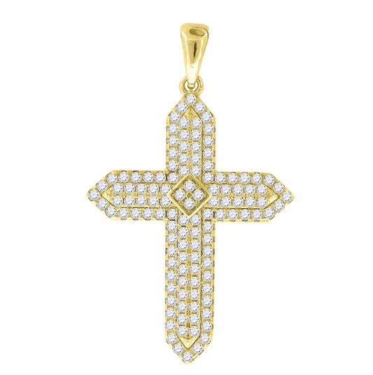 Sterling Silver Yellow-Tone Mens Cubic Zirconia Passion Cross Religious Charm Pendant