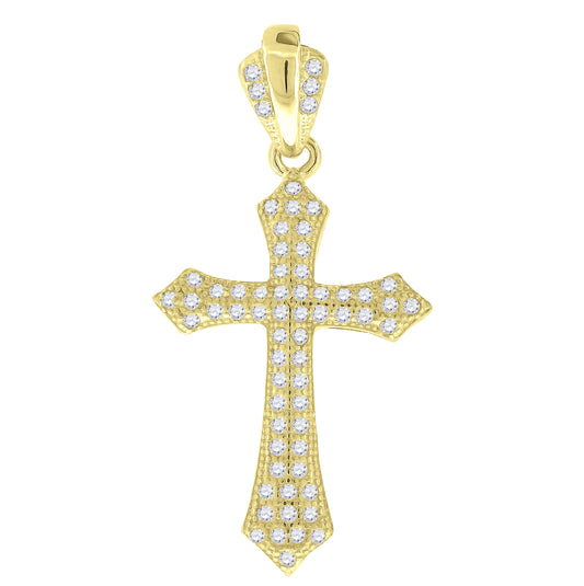 Sterling Silver Yellow-Tone Mens Cubic Zirconia Passion Cross Religious Charm Pendant
