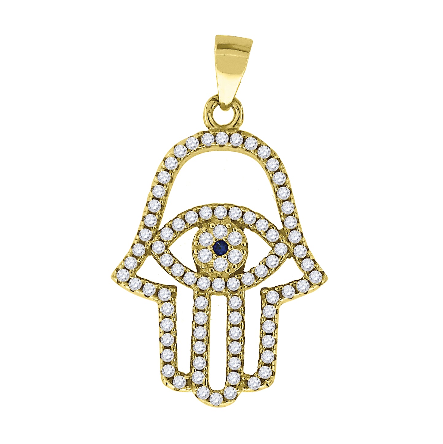 Sterling Silver Yellow-Tone Mens Cubic Zirconia Humsa Religious Charm Pendant