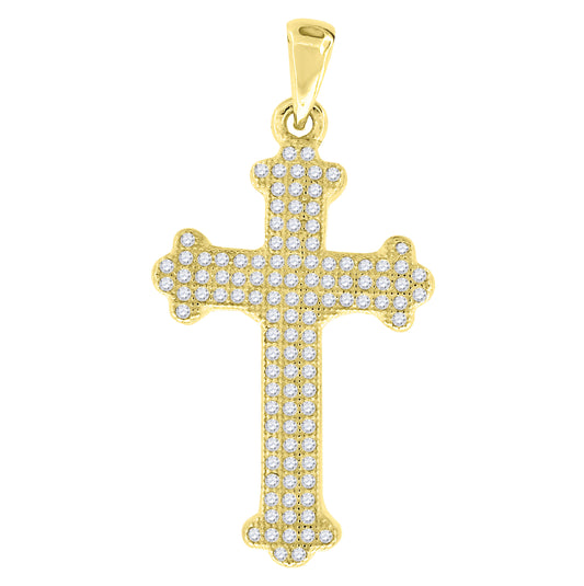 Sterling Silver Yellow-Tone Mens Cubic Zirconia Budded Cross Religious Charm Pendant