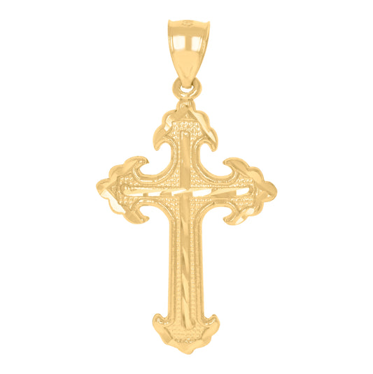 10K Yellow Gold Diamond-Cut Mens Cross Religious Charm Pendant