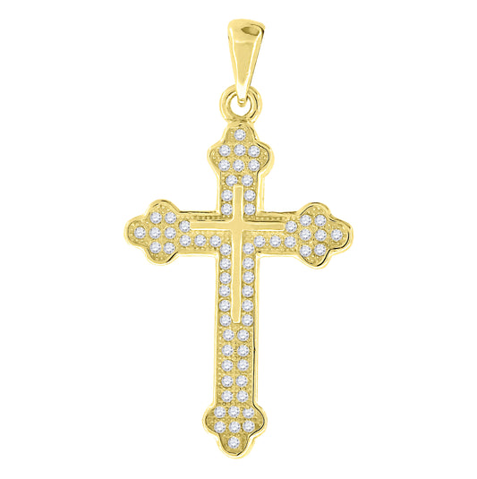 Sterling Silver Yellow-Tone Mens Cubic Zirconia Budded Cross Religious Charm Pendant