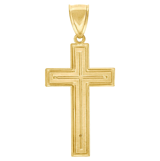 10K Yellow Gold Diamond-Cut Mens Cross Religious Charm Pendant
