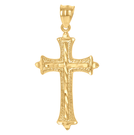 10K Yellow Gold Mens Women Diamond-Cut Cross Religious Charm Pendant