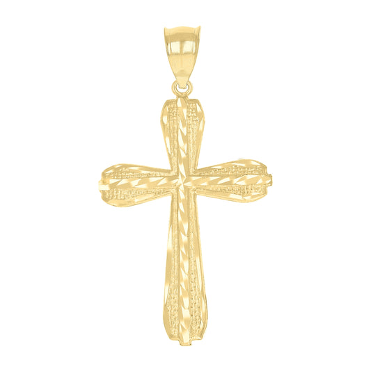10K Yellow Gold Mens Women Diamond-Cut Cross Religious Charm Pendant