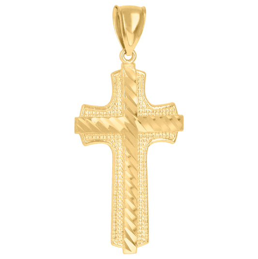 10K Yellow Gold Diamond-Cut Mens Cross Religious Charm Pendant