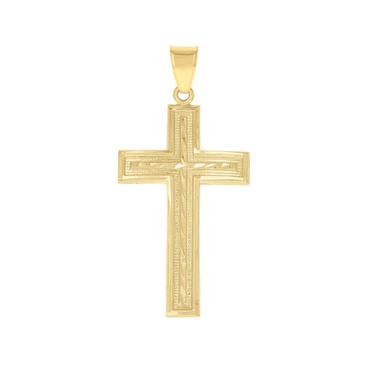 10K Yellow Gold Mens Women Diamond-Cut Cross Religious Charm Pendant