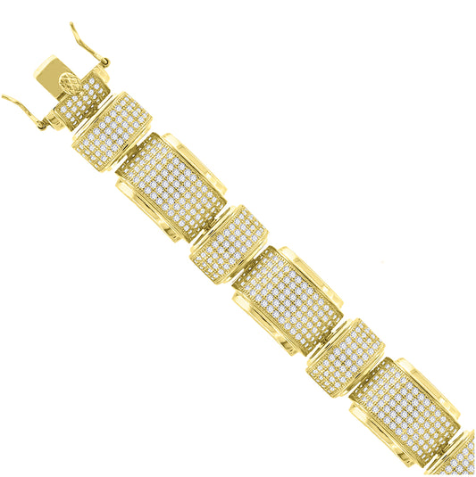Sterling Silver Yellow-Tone Men Micropave Cubic Zirconia Link Bracelet