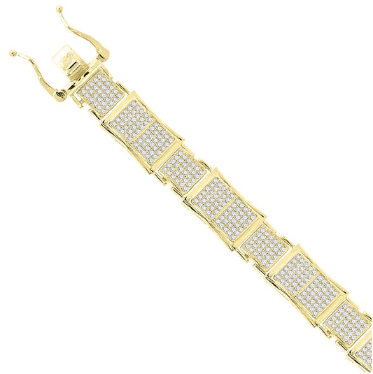 Sterling Silver Yellow-Tone Men Micropave Cubic Zirconia Link Bracelet
