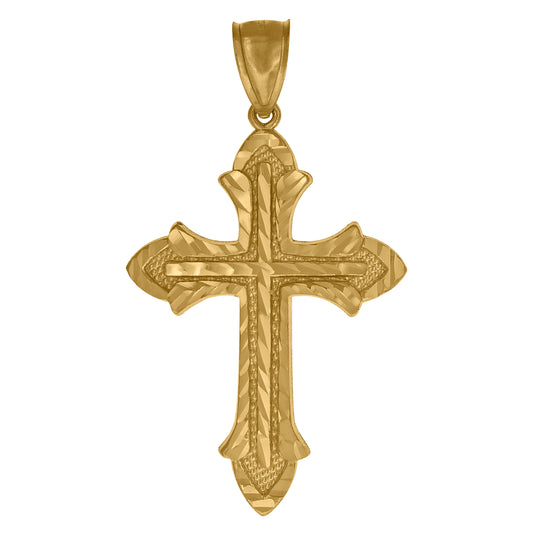 10K Yellow Gold Diamond-Cut Mens Cross Religious Charm Pendant