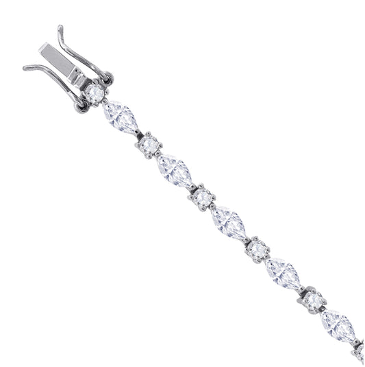 Sterling Silver Womens Marquise Cubic Zirconia Link Bracelet