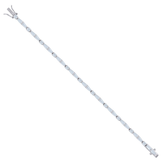 Sterling Silver Womens Baguette & Princess Cut Cubic Zirconia Link Bracelet