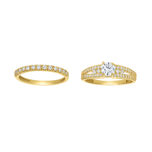 10K Two-Tone Gold Womens Round Cubic Zirconia Bridal Ring Set