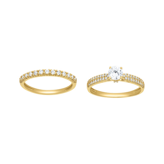 10K Two-Tone Gold Womens Round Cubic Zirconia Bridal Ring Set