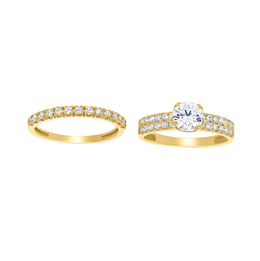 10K Two-Tone Gold Womens Round Cubic Zirconia Bridal Ring Set