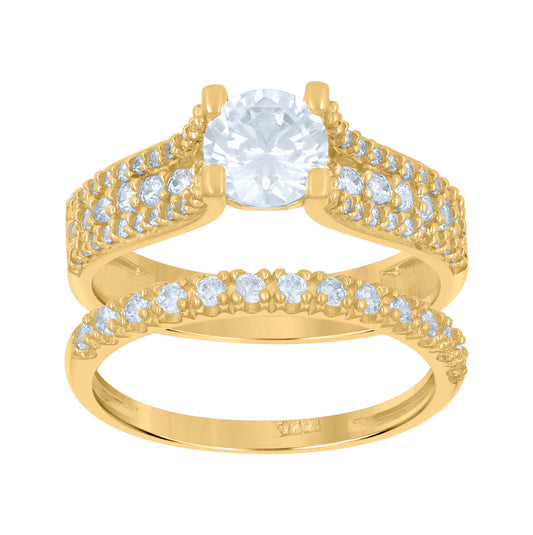 10K Two-Tone Gold Womens Round Cubic Zirconia Bridal Ring Set