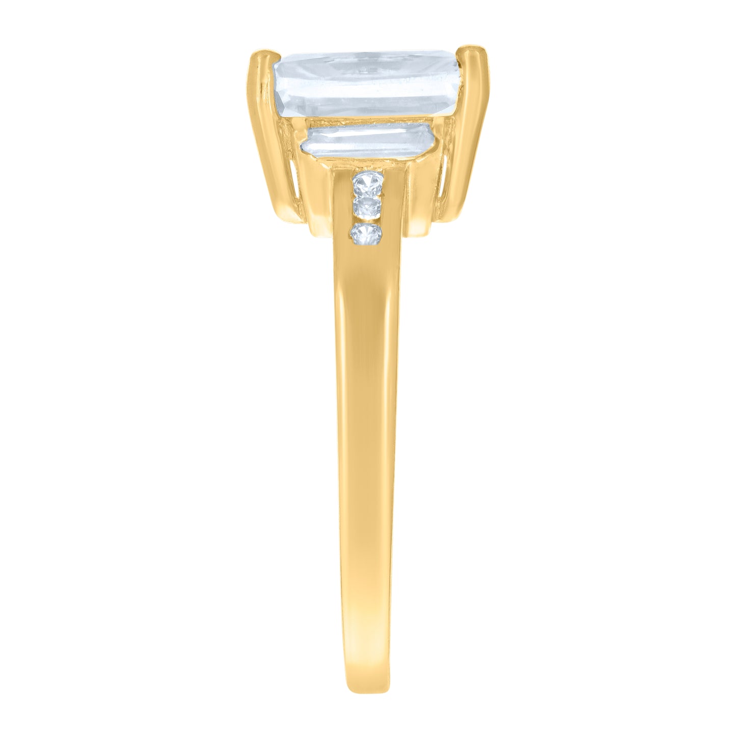 10K Yellow Gold Women Baguette/Emerald-Cut Round Cubic-Zirconia Fashion Ring