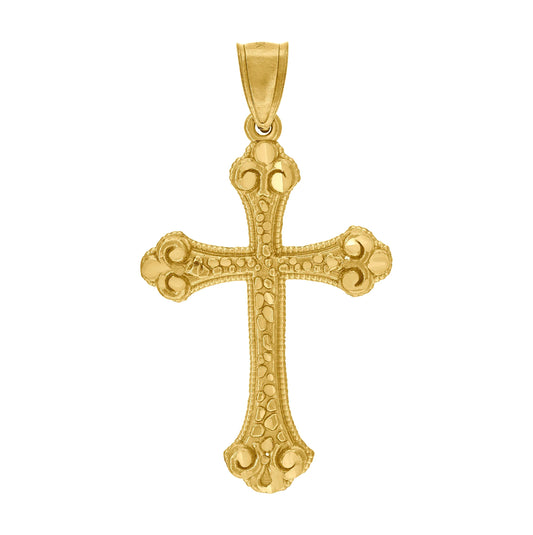 10K Yellow Gold Diamond-Cut Mens Cross Religious Charm Pendant