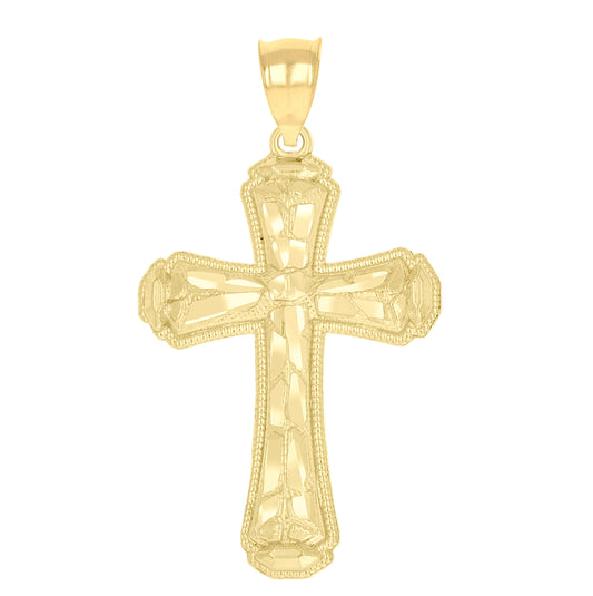 10K Yellow Gold Diamond-Cut Mens Cross Religious Charm Pendant
