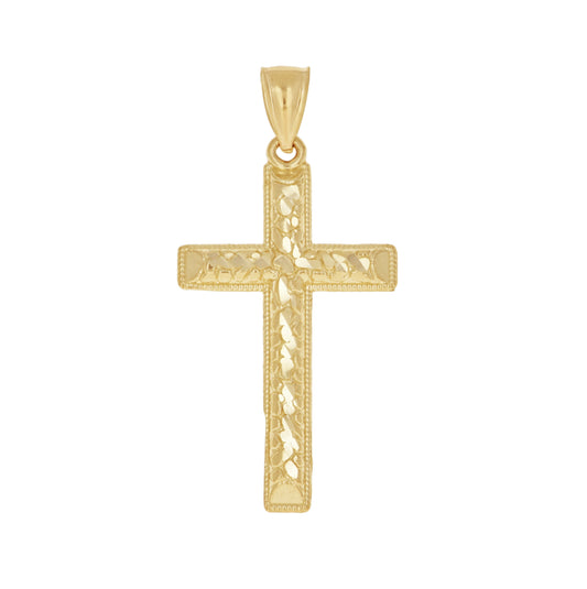 10K Yellow Gold Diamond-Cut Mens Cross Religious Charm Pendant