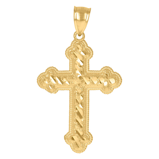 10K Yellow Gold Mens Women Nugget Textured Cross Religious Charm Pendant
