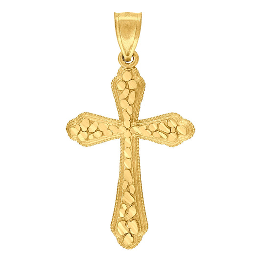 10K Yellow Gold Diamond-Cut Mens Cross Religious Charm Pendant