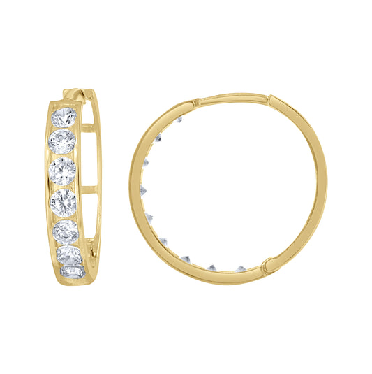 10K Yellow Gold Womens Single Row Cubic-Zirconia Cubic Zirconia Hoop Earrings