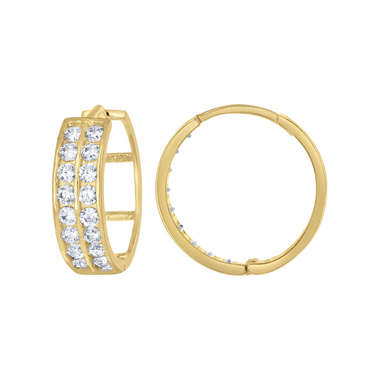 10K Yellow Gold Womens Cubic-Zirconia Cubic Zirconia Double Row Hoop Earrings