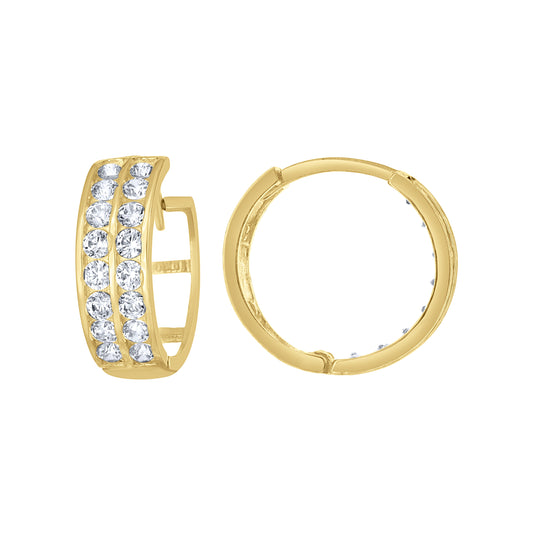 10K Yellow Gold Womens Cubic-Zirconia Cubic Zirconia Double Row Hoop Earrings
