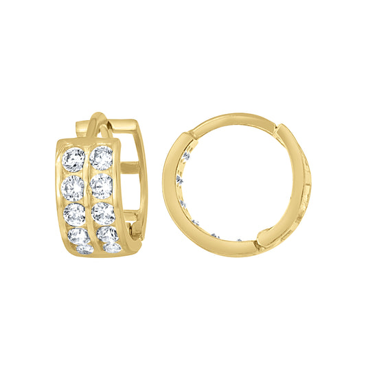 10K Yellow Gold Cubic-Zirconia Womens Double Row 11mm Endless Hoops Huggies