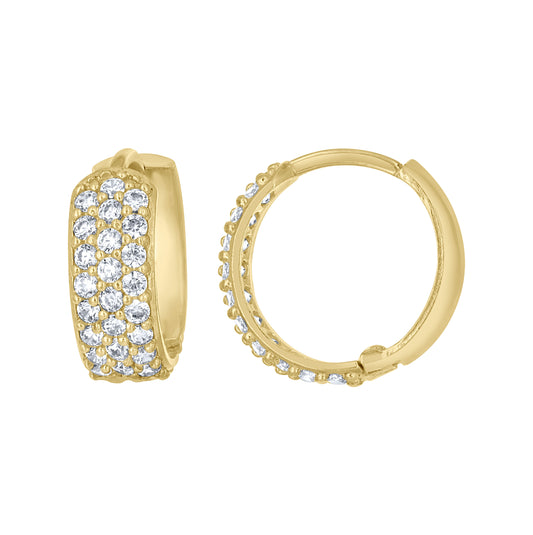 10K Yellow Gold Womens Cubic-Zirconia Cubic Zirconia Triple Row Hoop Earrings