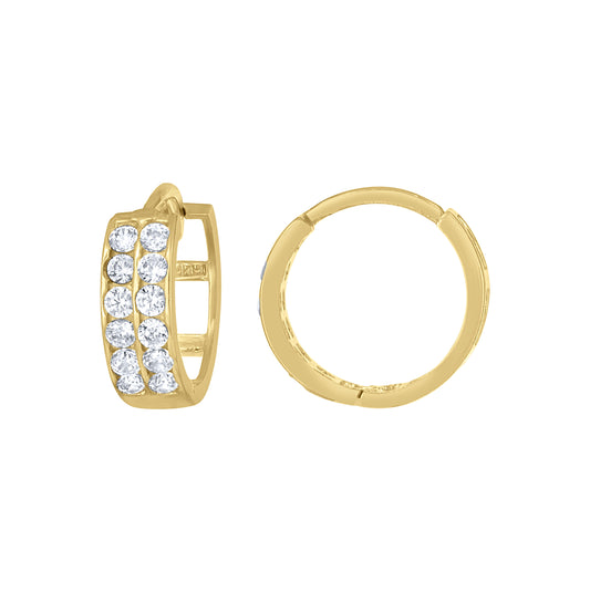10K Yellow Gold Womens Cubic-Zirconia Cubic Zirconia Double Row Hoop Earrings