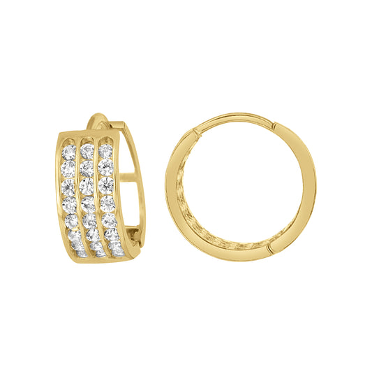 10K Yellow Gold Womens Cubic-Zirconia Cubic Zirconia Triple Row Hoop Earrings