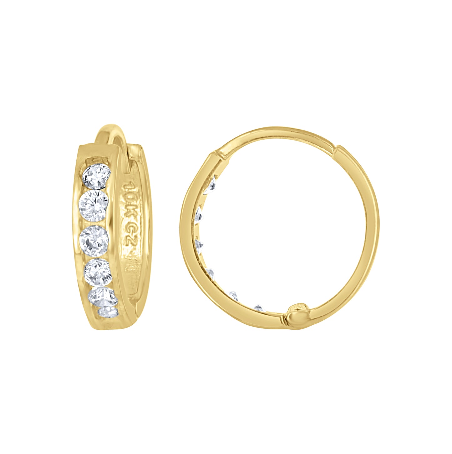 10K Yellow Gold Womens Single Row Cubic-Zirconia Cubic Zirconia Hoop Earrings