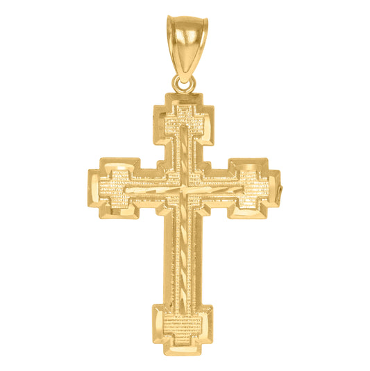10K Yellow Gold Unisex Diamond-Cut Cross Religious Charm Pendant