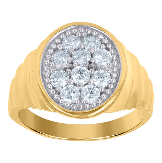 10K Two-Tone Gold Mens Cubic Zirconia Oval Engagement Ring