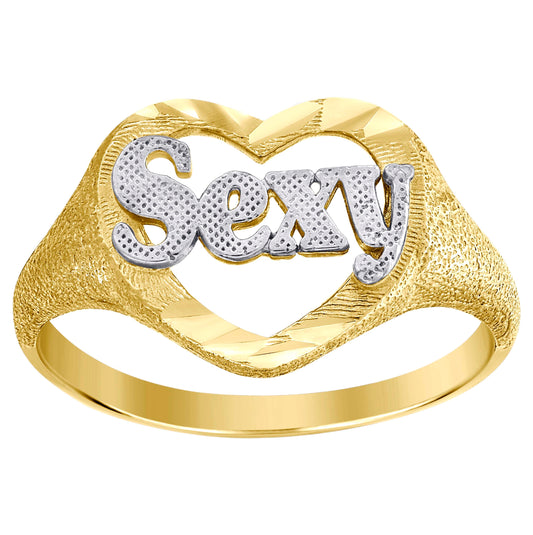 10K Gold Womens Two-Tone Diamond Cut Sexy Heart Band Ring