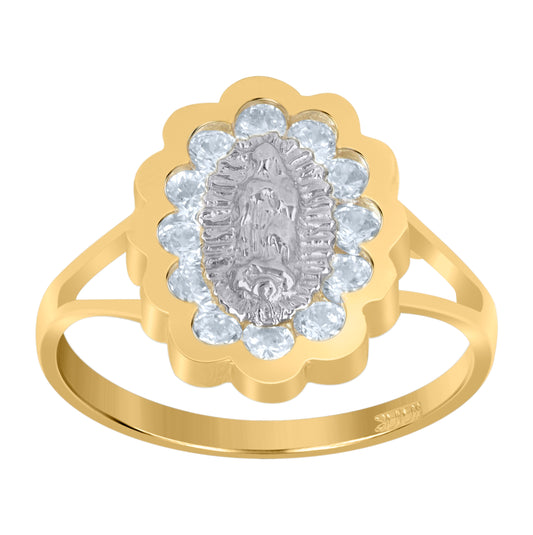 10K Two-Tone Gold Womens Round Cubic Zirconia Cubic-Zirconia Lady Of Guadalupe Religious Ring