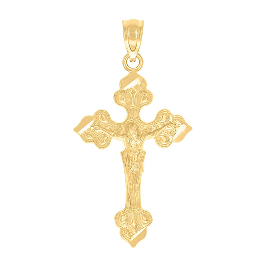 10K Yellow Gold Diamond-Cut Unisex Cross Crucifix Religious Charm Pendant