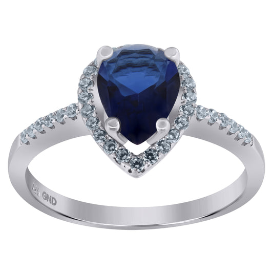 Sterling Silver Womens Royal Blue Pear Cubic Zirconia Fashion Bridal Anniversary Wedding Engagement Band Ring