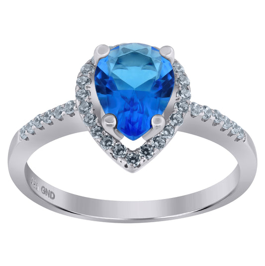 Sterling Silver Womens Aqua Pear Cubic Zirconia Fashion Bridal Anniversary Wedding Engagement Band Ring