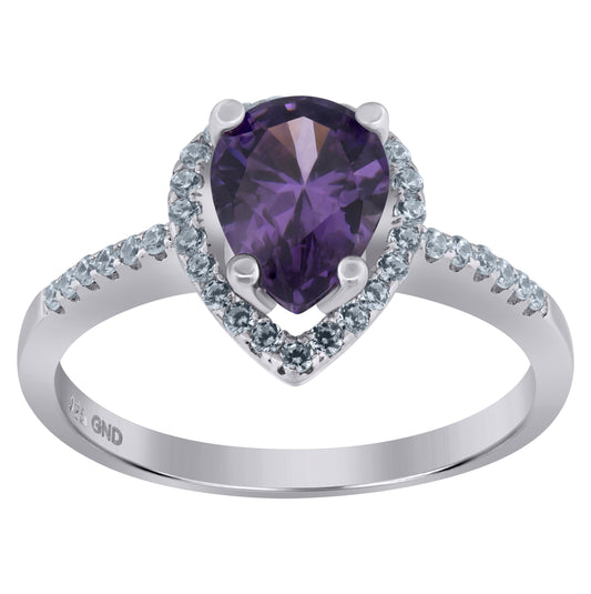 Sterling Silver Womens Purple Pear Cubic Zirconia Fashion Bridal Anniversary Wedding Engagement Band Ring