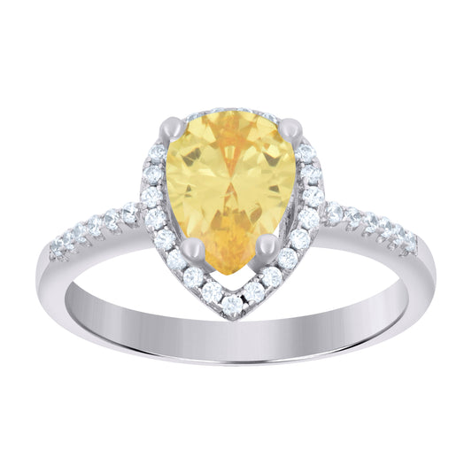 Sterling Silver Womens Yellow Pear Cubic Zirconia Fashion Bridal Anniversary Wedding Engagement Band Ring