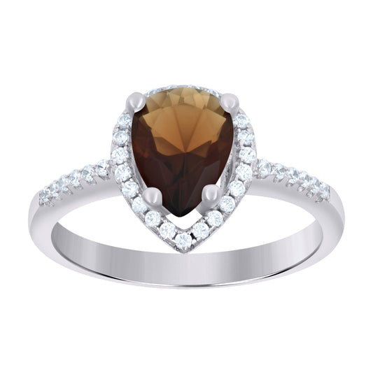 Sterling Silver Womens Brown Pear Cubic Zirconia Fashion Bridal Anniversary Wedding Engagement Band Ring