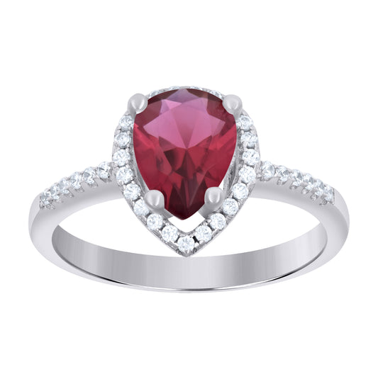 Sterling Silver Womens Red Pear Cubic Zirconia Fashion Bridal Anniversary Wedding Engagement Band Ring