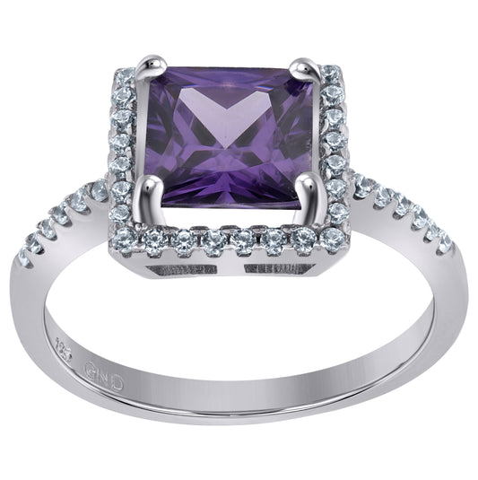 Sterling Silver Womens Purple Princess Cut Cubic Zirconia Fashion Bridal Anniversary Wedding Engagement Band Ring