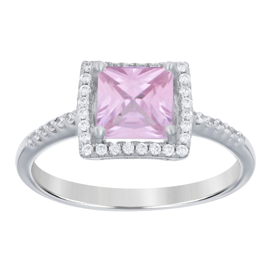 Sterling Silver Womens Pink Princess Cut Cubic Zirconia Fashion Bridal Anniversary Wedding Engagement Band Ring