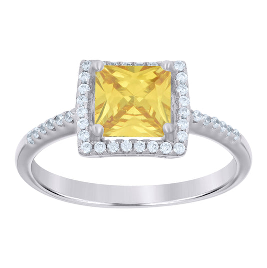 Sterling Silver Womens Yellow Princess Cut Cubic Zirconia Fashion Bridal Anniversary Wedding Engagement Band Ring